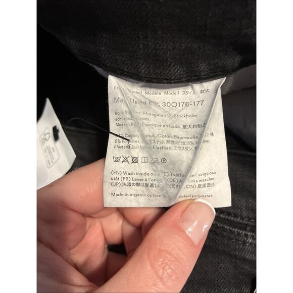 Acne Studios Bla Konst Solid Black Charcoal Straight Slim Jeans Denim 32 X 33 - Picture 5 of 6